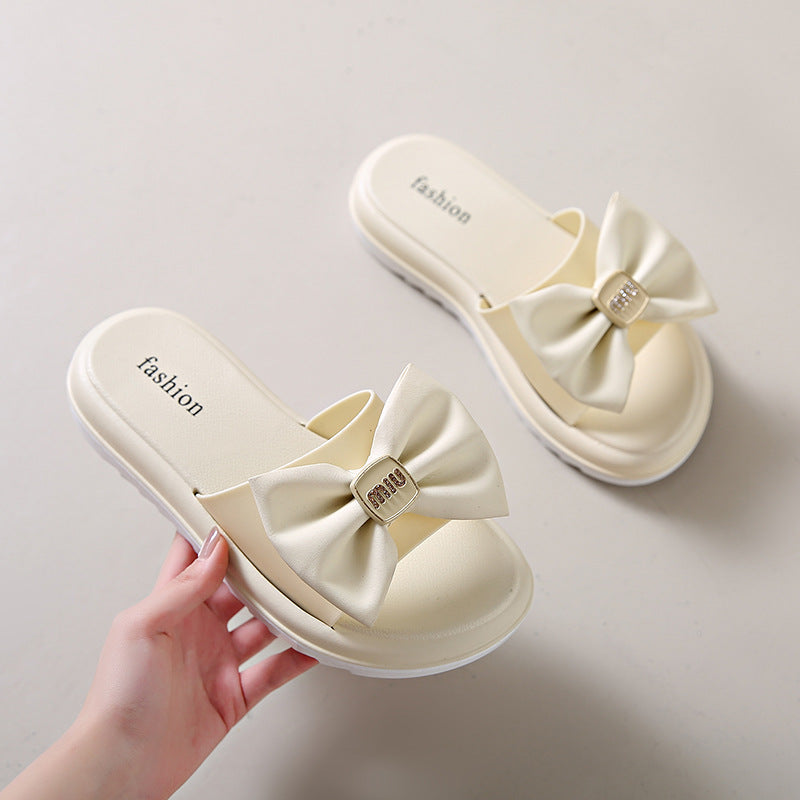 Trendy bowknot slides for women - new outdoor style, super popular, one-strap, non-slip, chunky sole, high-end sandals