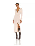 cross-border women's knitted long-sleeve single-breasted dress v-neck slim-fit maxi dress