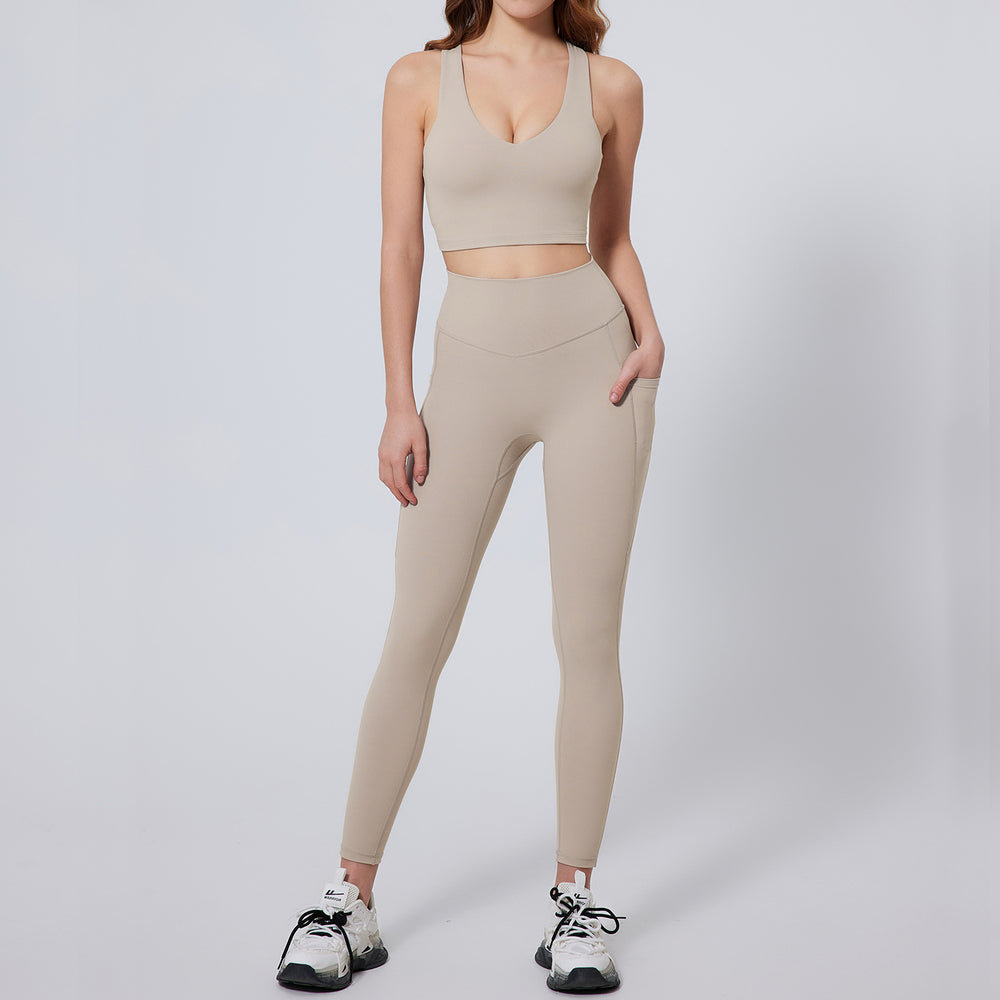 European and american plus size activewear yoga set for women - high waist pocketed compression yoga pants and nude feel workout outfit