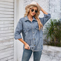 European and american cross-border e-commerce women's autumn new arrivals:  independent store washed loose long-sleeve denim jacket top