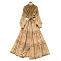 Vintage court style lantern sleeve dress - women's summer hollow-out crochet single-breasted elegant mature lady long dress