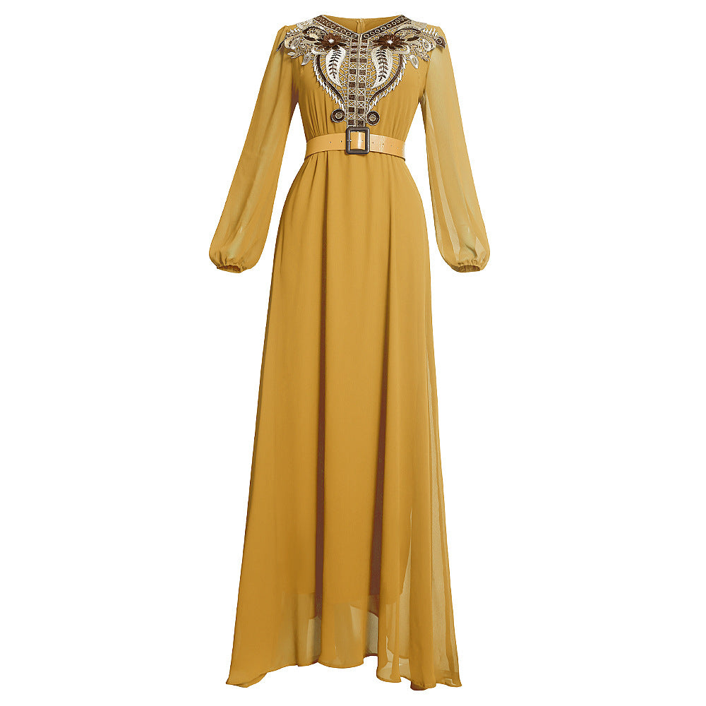 European and american export african plus size women's clothing    socialite sweet embroidered dress with belt