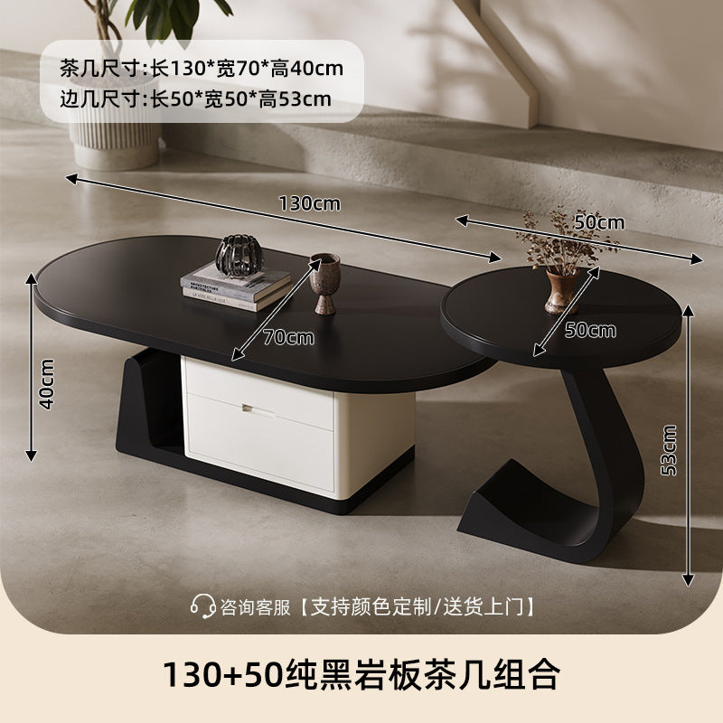 living room home small apartment coffee table oval slate storage solid walnut wood mid-century style with drawer