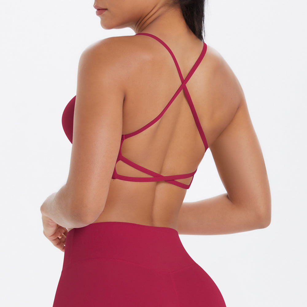 Fashion cross-border thin strap cross back yoga sports intimates large backless breathable fitness bra yoga wear for women