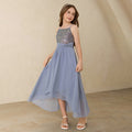 Girls' dress with asymmetrical hem design, suspender skirt, sequin patchwork, big kids' dress, european and american style, cross-border ready stock