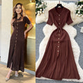 Frenchretropolo collar short-sleeved metal button silmslimming lookdress women's classy sense waist knitting long skirt