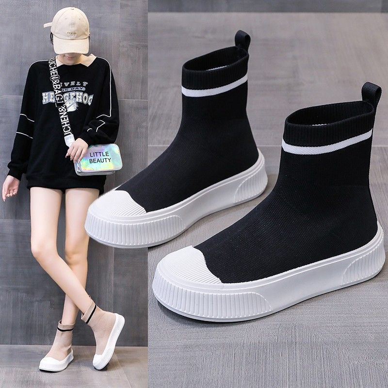 Knitted boots women's shoes versatile socks shoes 2024 summer new thin fashion casual flat high-top shoes Martin boots