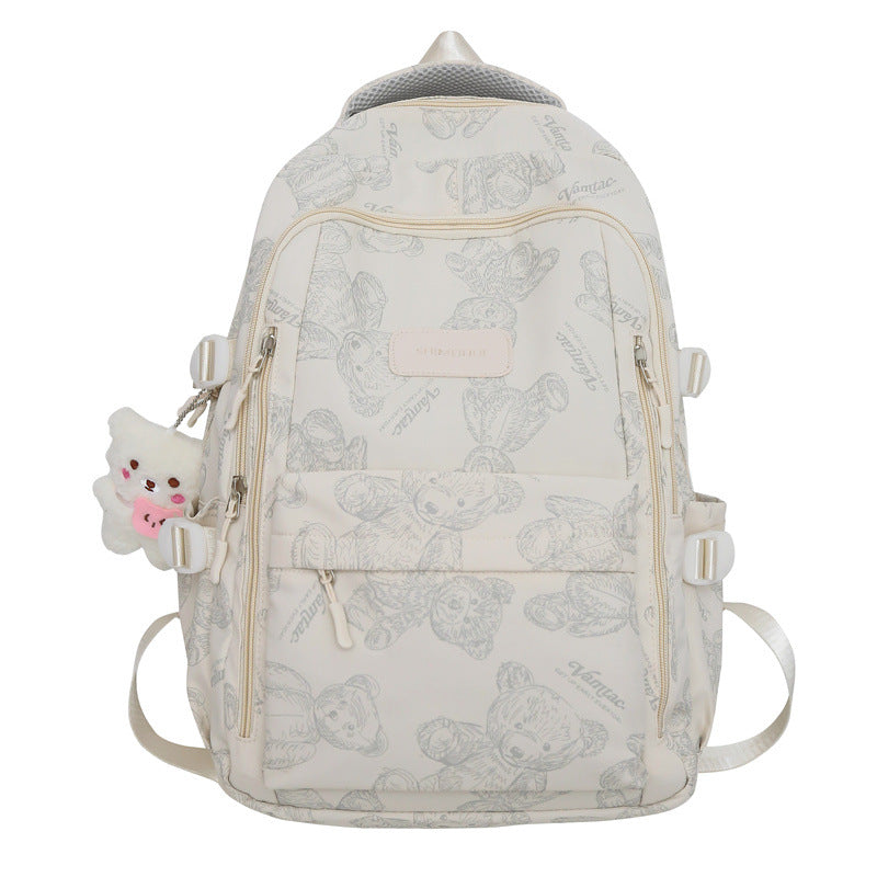 New high school and junior high school students large-capacity night reflective backpack travel backpack Japanese simple graffiti bear