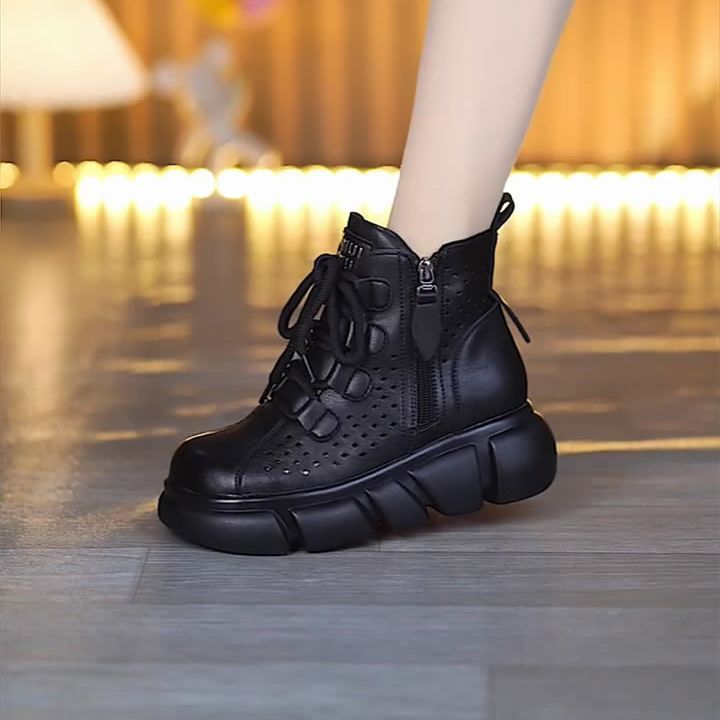 Fashion hollow Martin boots women's 2024 spring and summer new muffin thick-soled cool boots retro casual hole shoes Roman shoes