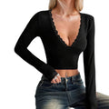 Amazon cross-border women's fashion: european and american sexy sweet & spicy t-shirt - spring/summer deep v design long sleeve base layer top