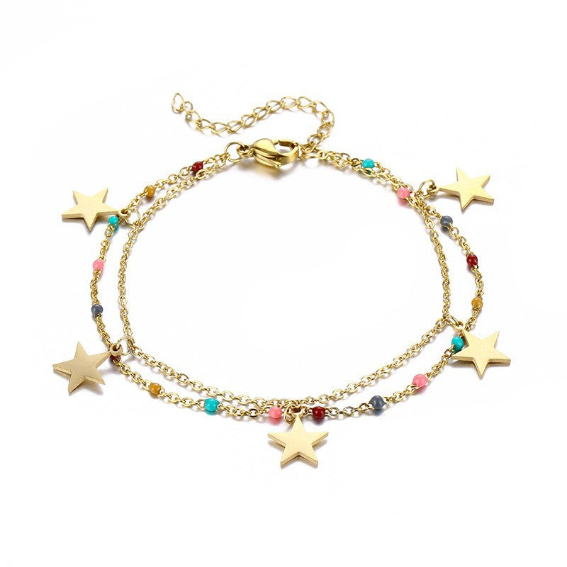 fashion diy colorful glue heart double layer bracelet star moon various jewelry stainless steel jewelry wholesale