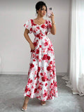 European and american cross-border  summer new print dress - slimming, waist-defining, valentine's day beach vacation maxi dress