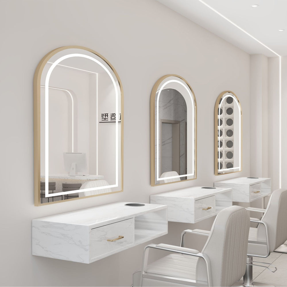 Influencer-approved barber shop mirror table, salon wall-mounted minimalist hairdressing mirror, touch-control led hairdressing mirror