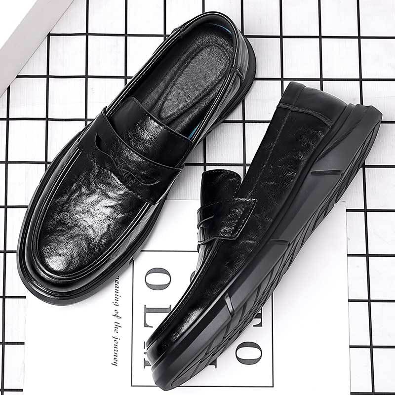 Casual leather shoes for men spring live broadcast british business formal wear hand-grabbed pattern soft leather soft bottom slip-on men's leather shoes