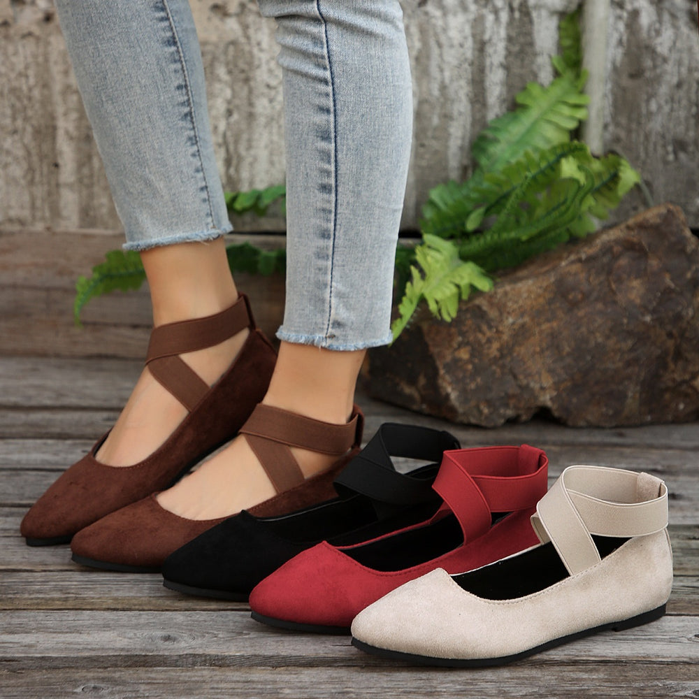 Exportplus sizeflats elastic band flatsflats women's cross-border suede pointed toe slip-on lazy work women's shoes wholesale