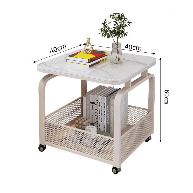 Modern minimalist mobile square rock slab coffee table - small apartment mobile cart side table coffee table square table