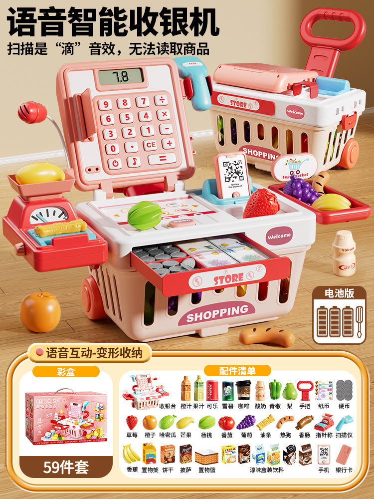 Kids convenience store supermarket cash register toy for boys and girls play house popular kitchen simulation shopping cart