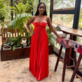 European and american women's clothing  autumn new arrivals: sweet, fresh, slimming, pleated high-waisted backless maxi dress