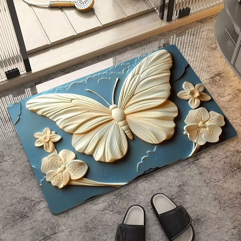 stereo butterfly soft diatom mud kitchen floor mat bathroom door absorbent quick-drying mat non-slip mat bathroom carpet