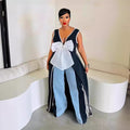 Sexy women's v-neck maxi dress with large bow and high slit - hot-selling women's apparel on  cross-border e-commerce