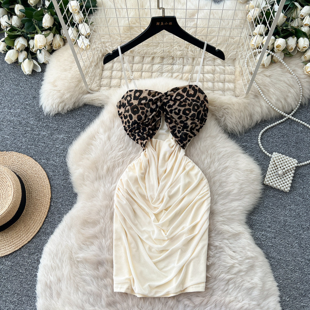 Sexy leopard print cami mesh mini dress - women's summer high waist bodycon tube top dress - boss babe style