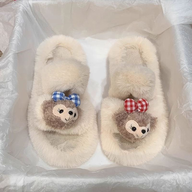 Cartoon bestseller fuzzy slippers for women, autumn 2024 new arrivals, versatile fashion, niche design, soft sole plush trendy home slippers