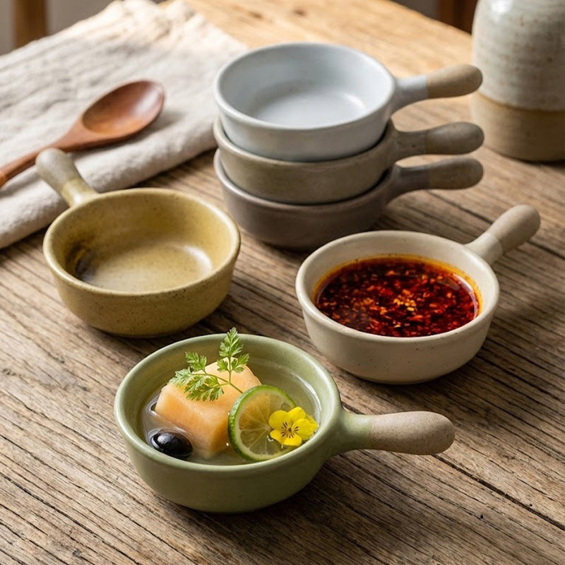Retro handle seasoning ceramic dish japanese kiln restaurant dipping dish snack dish seasoning dishaccessible luxuryretro