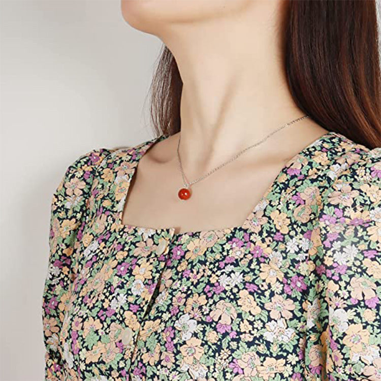 New arrival: agate crystal pendant necklace - minimalist red agate with rose gold accents for women