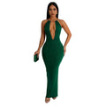 C6831 cross-border   fashion women's solid color cutout backless sleeveless maxi dress