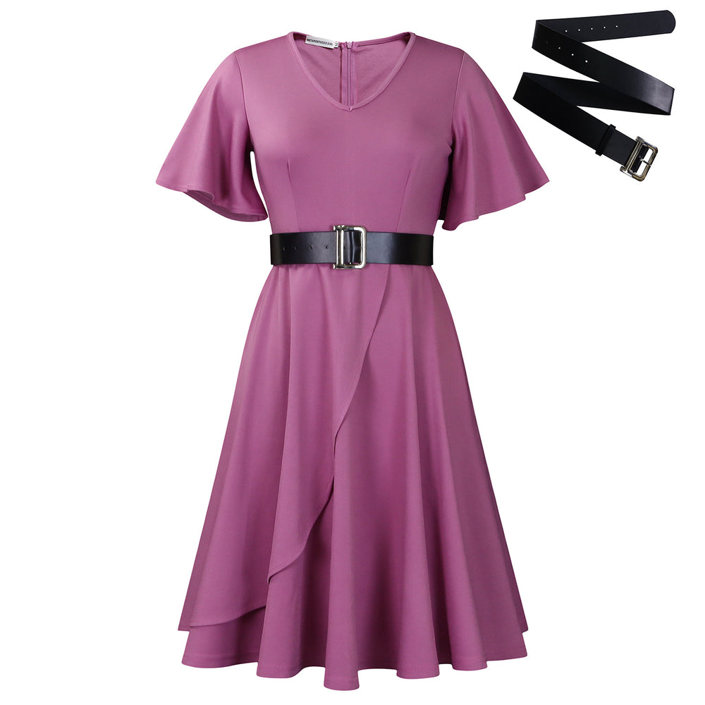 C8627plus sizeexport women's summernew arrivalfashionrufflesv neckhigh waistelegant large swing africandress