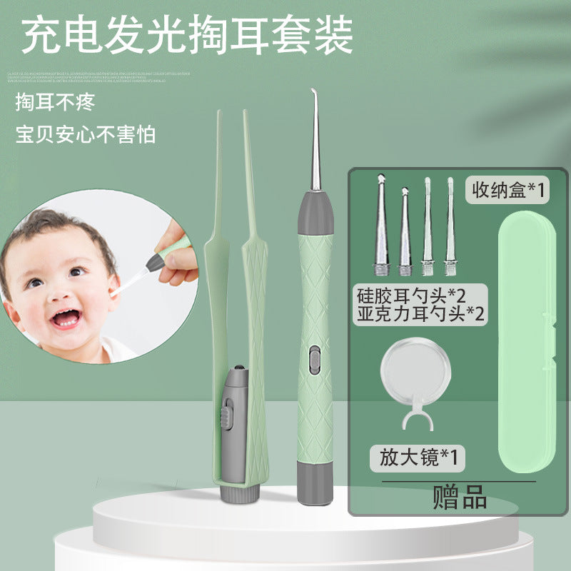 Wholesale ear-picking soft silicone soft head adult kids baby kid luminous ear scoop ear scoop baby ear tweezers in stock