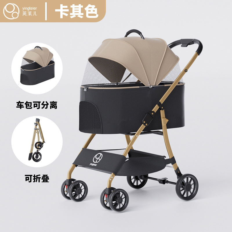 Pet stroller for cats and dogs - lightweight, outdoor, foldable, washable, with detachable carrier - perfect for traveling with your furry friends