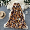 fashionretroprintingpleated elastic waist fashion skirt women's high waist a-line skirt work clothing long skirt summer