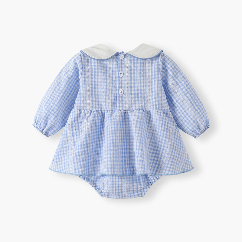 Autumn jumpsuit type a new arrival infant baby girl butt skirt doll collar embroidered plaid climbing suit
