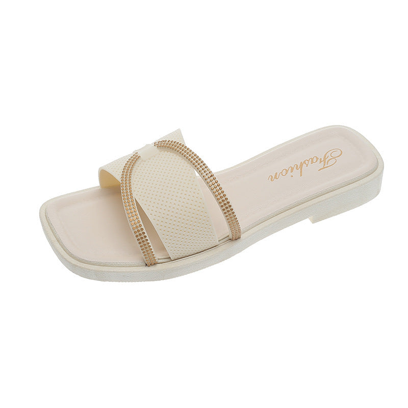 Women's slippers 2025 new korean style outdoor wear home flat one-strap sandals beach casual sweet style beach slippers