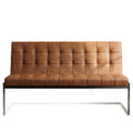 Brown leather sofa chair, modern minimalist living room three-seater soft-packed bench, iron frame home bench