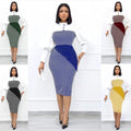 African foreign trade  hot-selling women's fashion plaid patchwork bodycon pencil skirt ol daily commute dress