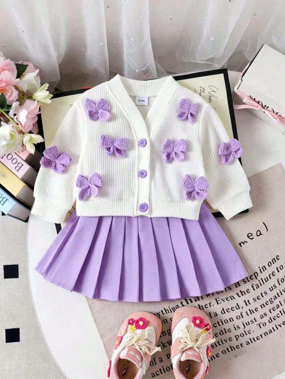 new european and american spring/autumn girls'  baby girl two-piece set: beige long-sleeved jacket + pink skirt
