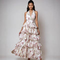 spring new arrival: european and american style women's fashionable and sexy v-neck camisole dress with multi-layered print