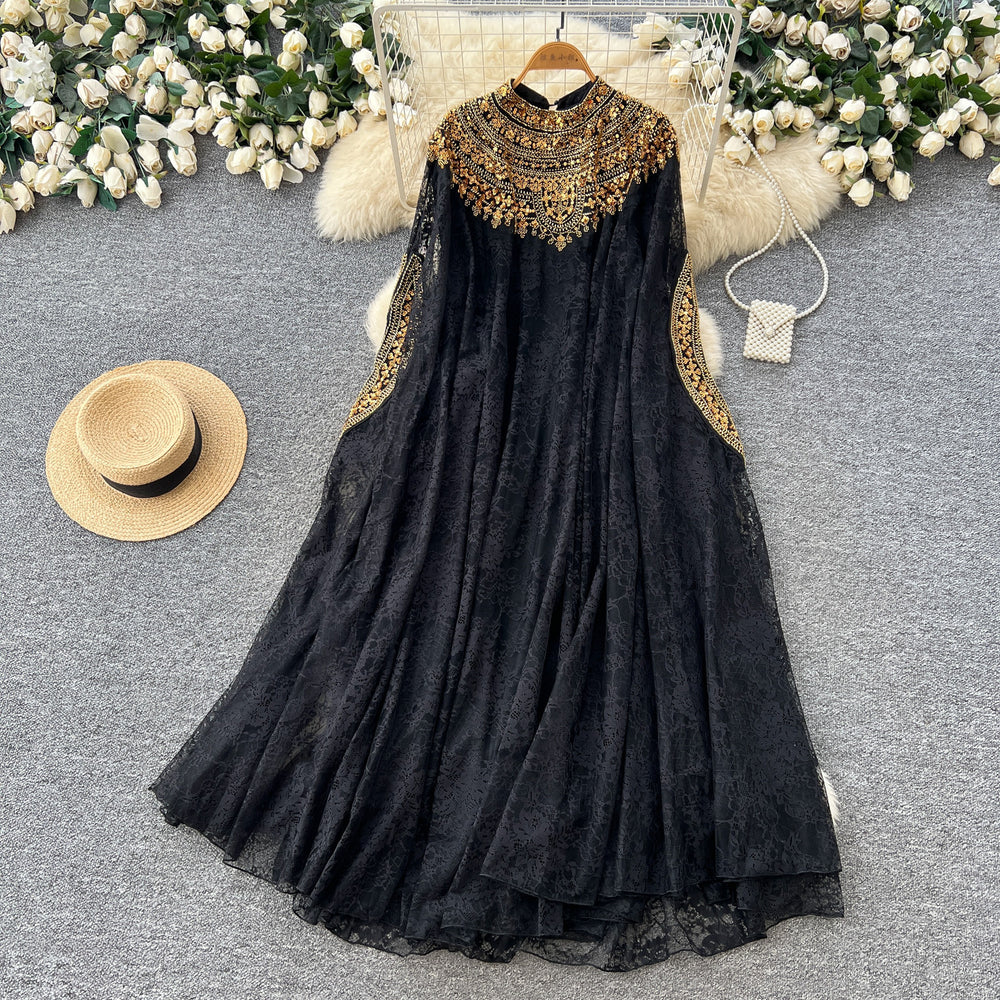 Heavy embroider beads sequin outwearlacedresstwo-piece set women's autumwork clothing style silmslimming looksuitaccessible luxury