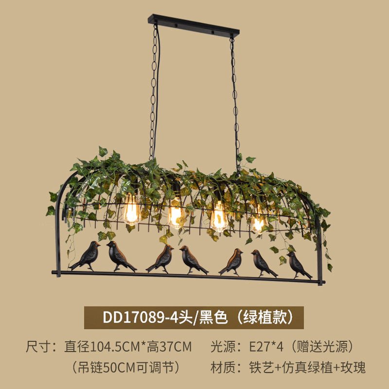 American industrial wind wrought iron bar counter plant bird cage chandelier creative personality art retro restaurant lamp green plant light