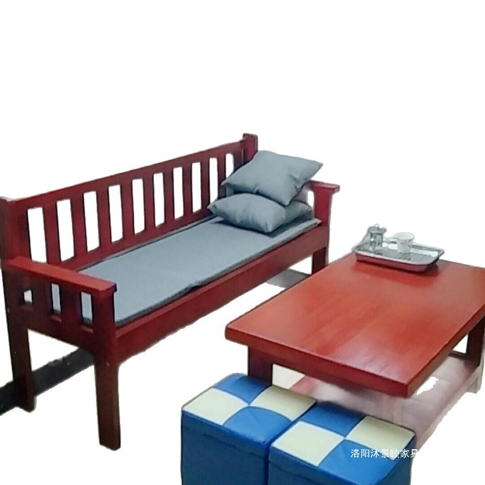 Solid wood sofa - modern minimalist style for small apartments, european-style balcony, bedroom, living room - 3-seater, 4-seater, backrest bench sofa chair