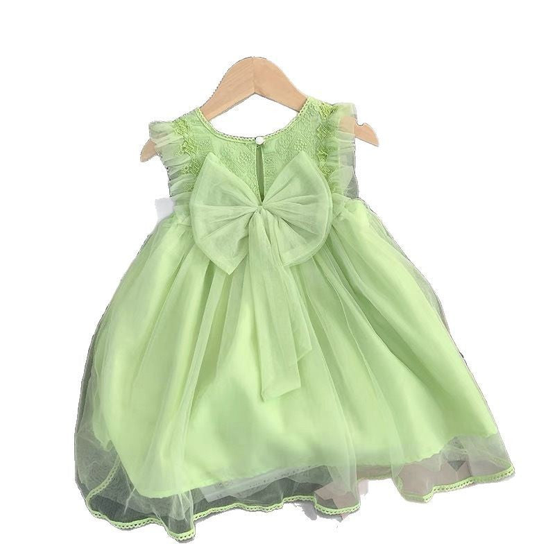 summer girls' dress: new trendy and chic mesh dress for kids, baby girl's puff sleeve princess dress
