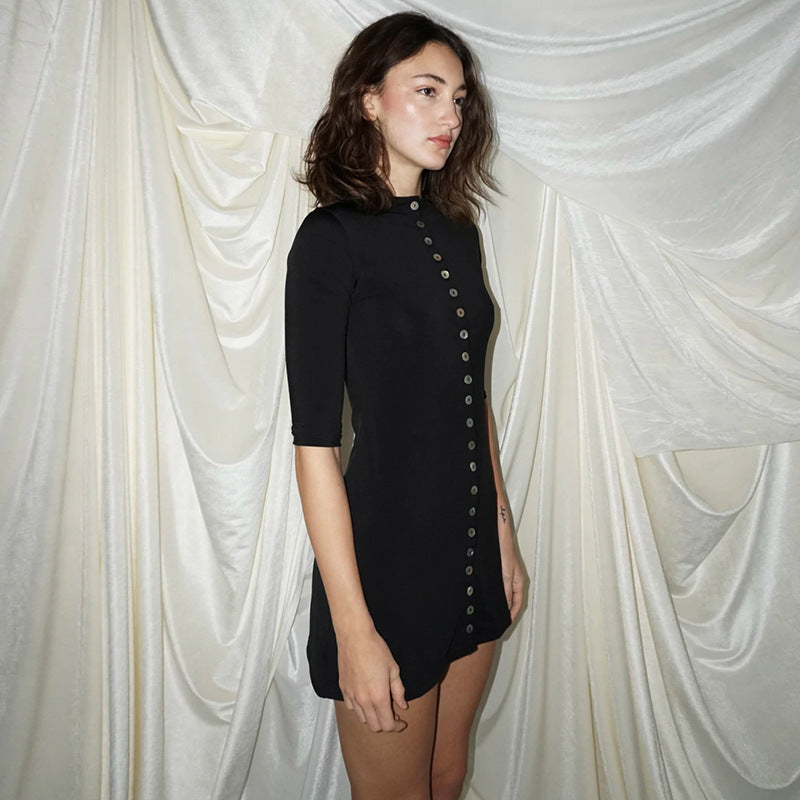 European and american style cross-border  new women's fashion short-sleeve cinched waist single-breasted button sexy slim-fit dress wholesale
