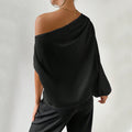 european and american women's clothing  fall/winter elegant one-shoulder long sleeve sexy off-the-shoulder loose fit asymmetrical neckline designer top