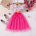 Girls' (toddler) dress, ruffle collar floral mesh dress with woven belt