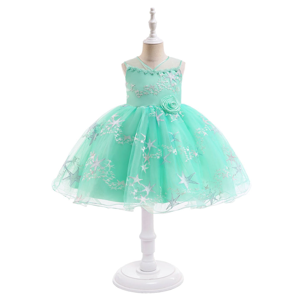 New princess dress for kids, sleeveless printed princess gown, girls' white dress, flower girl dress - in stock