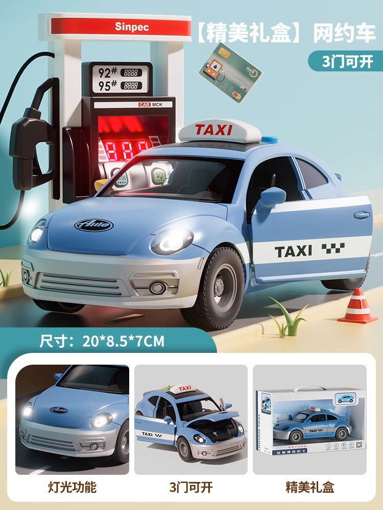 Large taxi toy for boys - inertia-powered, sound & light, educational, opening doors, car, baby birthday gift