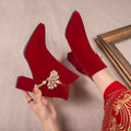 2024fall and winternew arrival thick heel fashion short boots engagement toast red bridal boots xiuhe chinoiserie high heel wedding boots for women