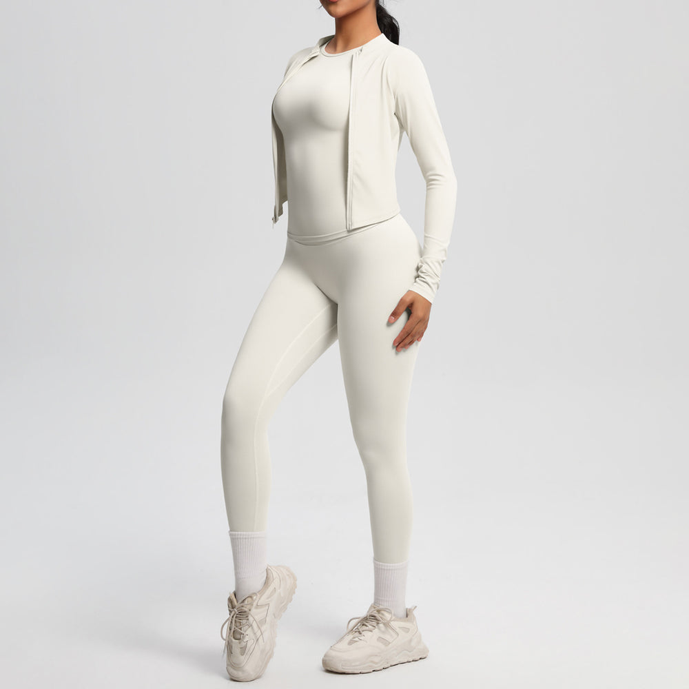 Ready-to-ship cross-border brushed microfiber seamless breathable compression short-sleeve three-piece activewear set for women - perfect for running, fitness, and yoga